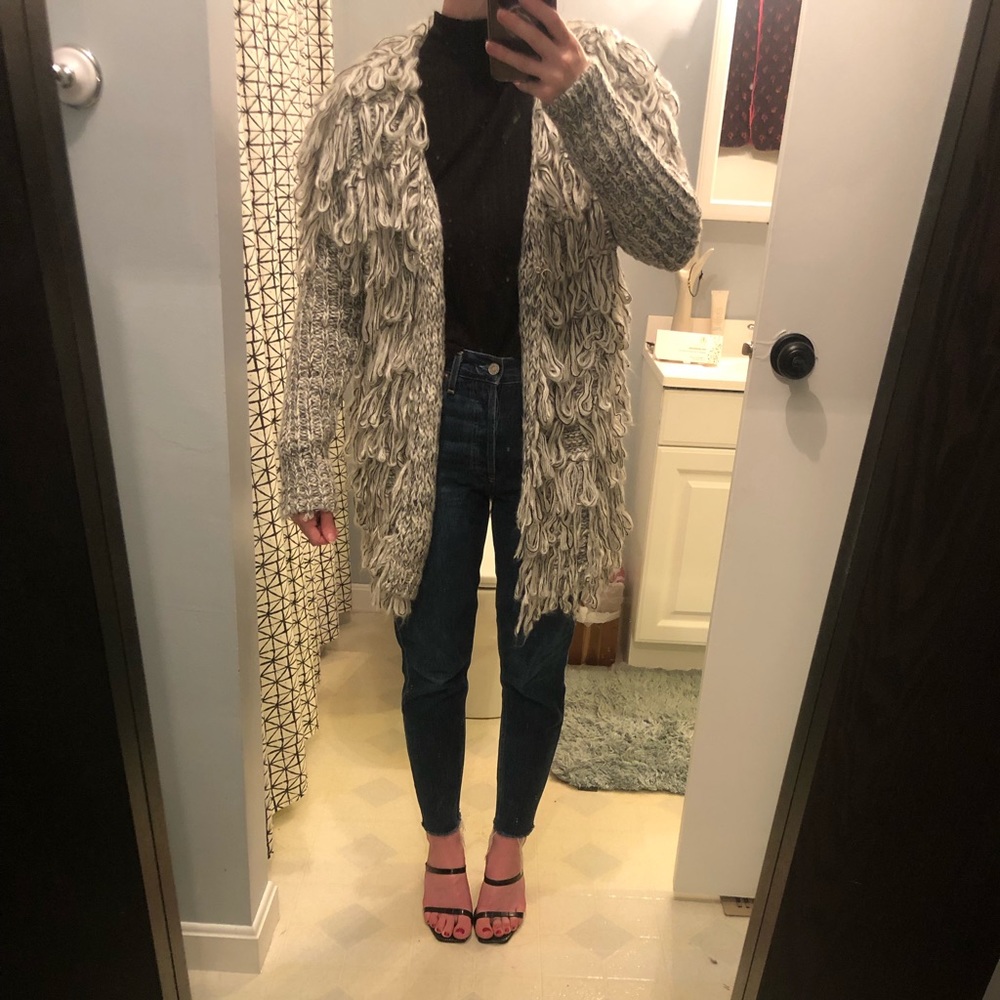 Black and white shaggy cardigan